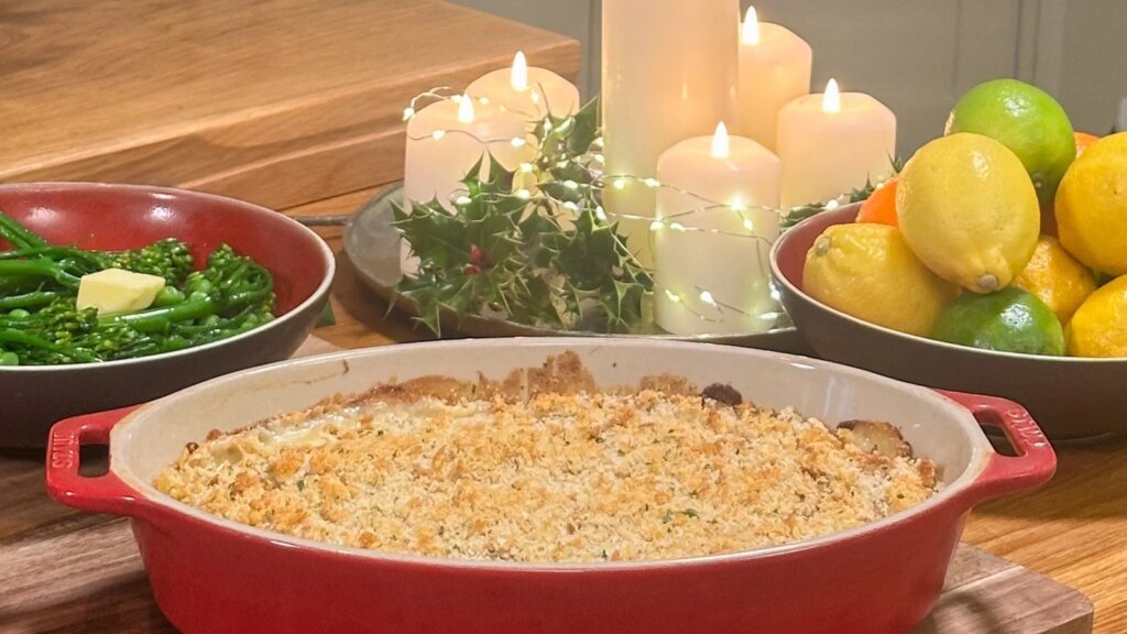 Nevens übriggebliebener Schinken-Puten-Gratin