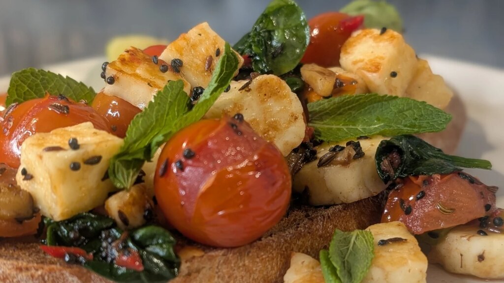 Arun Kapils scharfer Honig-Halloumi und Panch-Phoron-Tomaten: Heute